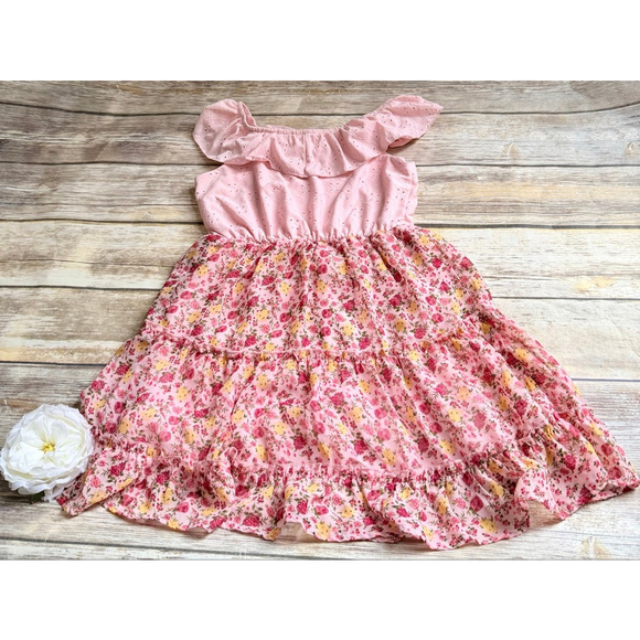 PINK AND FLOWER DRESS-SIZE 10 - Picture 6 of 7